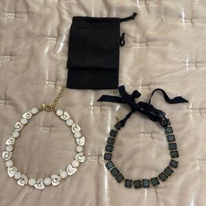 Beautiful J.Crew fashion necklaces white floral neck & blue ribbon neck.